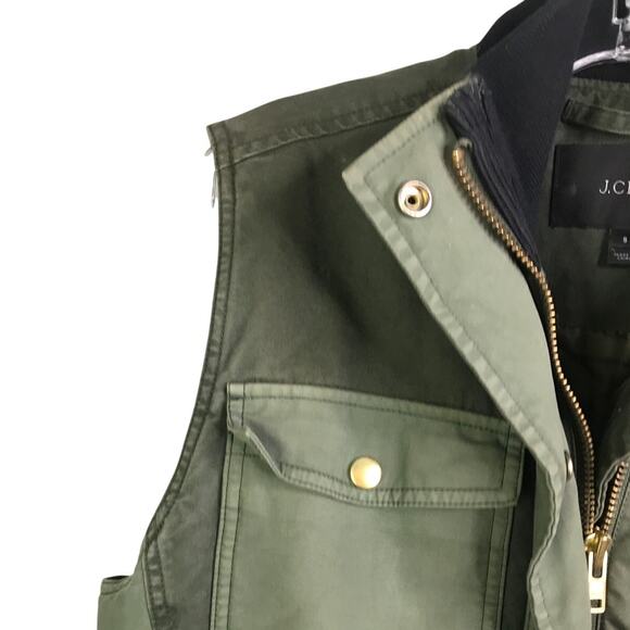 J.Crew Pocketed Vest Womens Sz Small Olive Green. Snap + Zip Collared Black Trim - Picture 4 of 6
